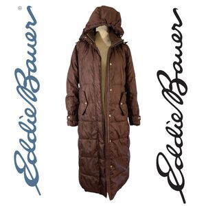 Eddie Bauer EB550 Goose Down Hooded Jacket Women’s PS Brown Coat Full Zip *READ*
